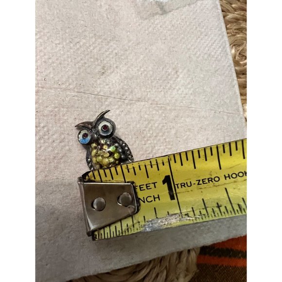 Alice Caviness 1950s Small Sterling Guilloche Enamel Marcasite Owl Bird Pin Broo - Picture 10 of 10